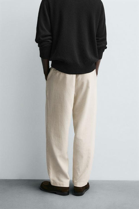ZARA RELAXED FIT TROUSERS WITH A TEXTURED TEXTURE | LIGHT BEIGE