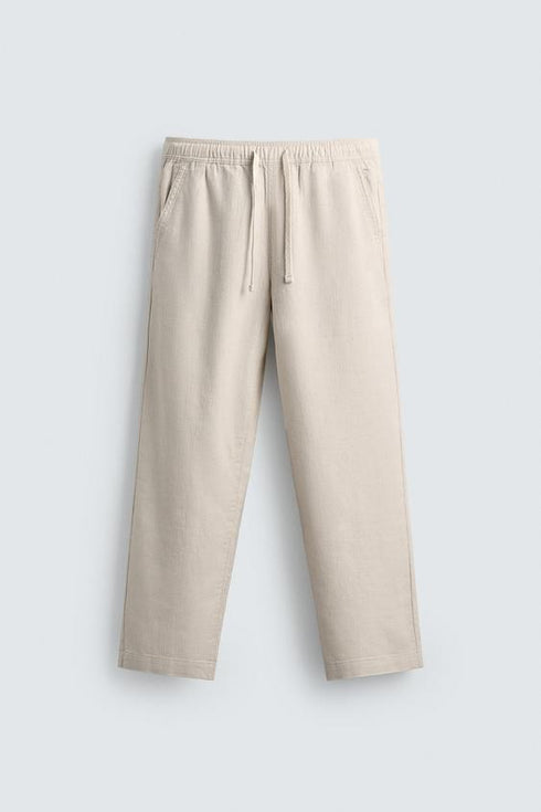 ZARA RELAXED FIT TROUSERS WITH A TEXTURED TEXTURE | LIGHT BEIGE