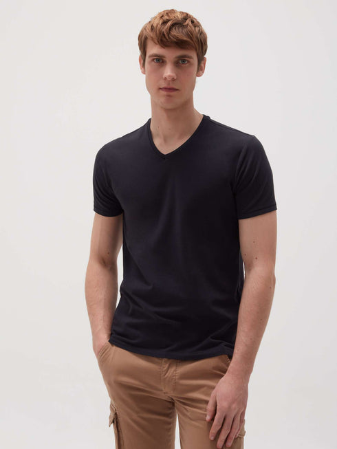 OVS ORGANIC COTTON T SHIRT V NECK | BLACK