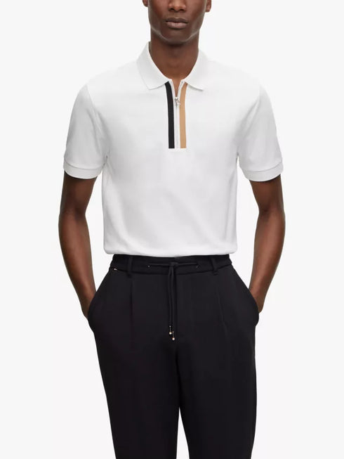 HUGO BOSS MERCERISED-COTTON POLO SHIRT WITH CONTRAST LOGO | WHITE