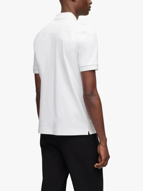 HUGO BOSS MERCERISED-COTTON POLO SHIRT WITH CONTRAST LOGO | WHITE
