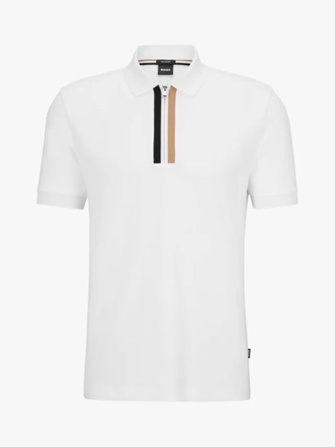 HUGO BOSS MERCERISED-COTTON POLO SHIRT WITH CONTRAST LOGO | WHITE