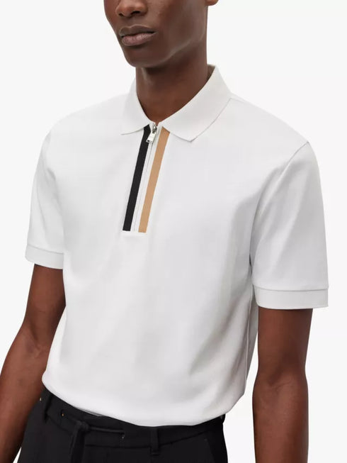 HUGO BOSS MERCERISED-COTTON POLO SHIRT WITH CONTRAST LOGO | WHITE