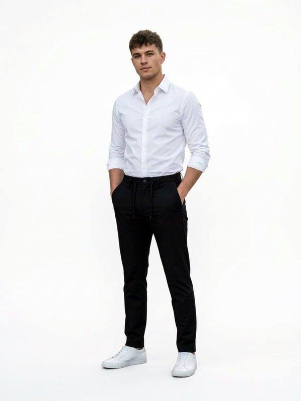 GOODFELLOW SLIM FIT DRAWSTRING COTTON PANTS FOR MEN SMART CASUAL TROUSER | BLACK