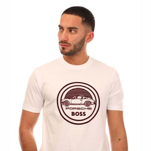 HUGO BOSS MEN'S BOSS PORSCHE X MERCERISED COTTON T-SHIRT | LIGHT CREAM