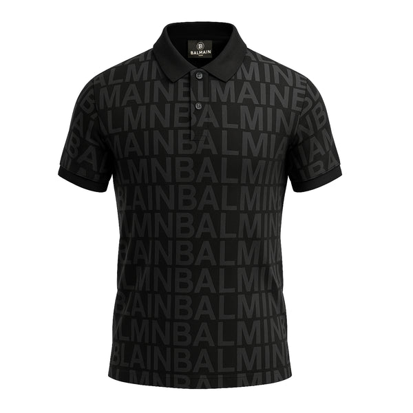 BALMAIN PARIS PREMIUM MEN'S PRINTED POLO SHIRT | BLACK