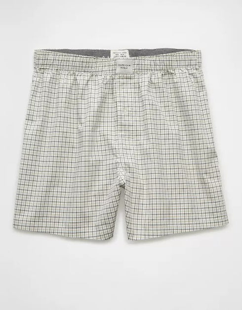 AMERICAN EAGLE MEN'S PLAID STRETCH BOXER SHORT | WHITE