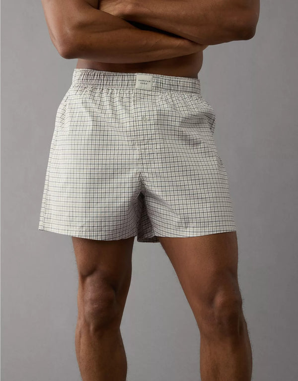 AMERICAN EAGLE MEN'S PLAID STRETCH BOXER SHORT | WHITE