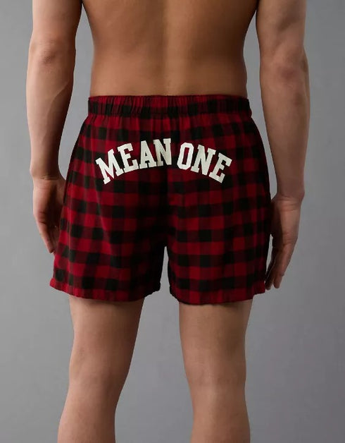 AMERICAN EAGLE MEN'S PLAID GRINCH POCKET BOXER SHORT | RED