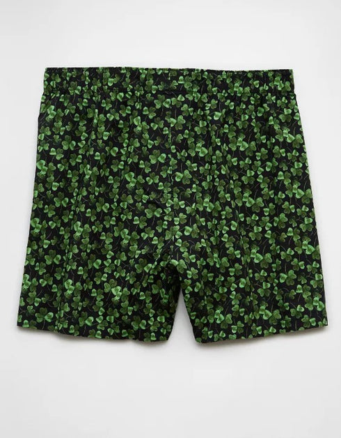 AMERICAN EAGLE MEN'S ST. PATRICK'S DAY CLOVERS STRETCH BOXER SHORT | DARK GREEN