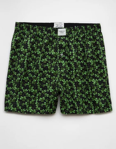 AMERICAN EAGLE MEN'S ST. PATRICK'S DAY CLOVERS STRETCH BOXER SHORT | DARK GREEN
