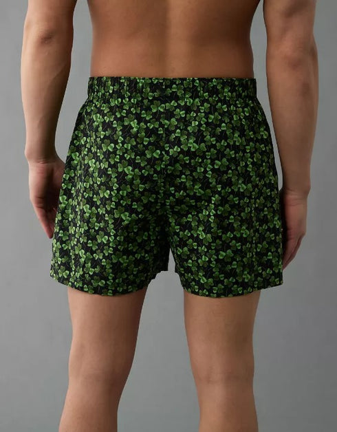AMERICAN EAGLE MEN'S ST. PATRICK'S DAY CLOVERS STRETCH BOXER SHORT | DARK GREEN