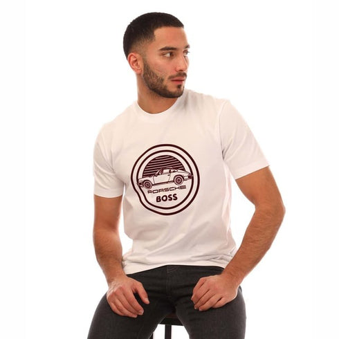 HUGO BOSS MEN'S BOSS PORSCHE X MERCERISED COTTON T-SHIRT | LIGHT CREAM