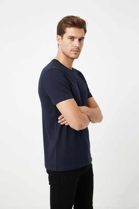 DIESEL MEN’S PREMIUM SOLID NAVY BLUE COTTON T-SHIRT