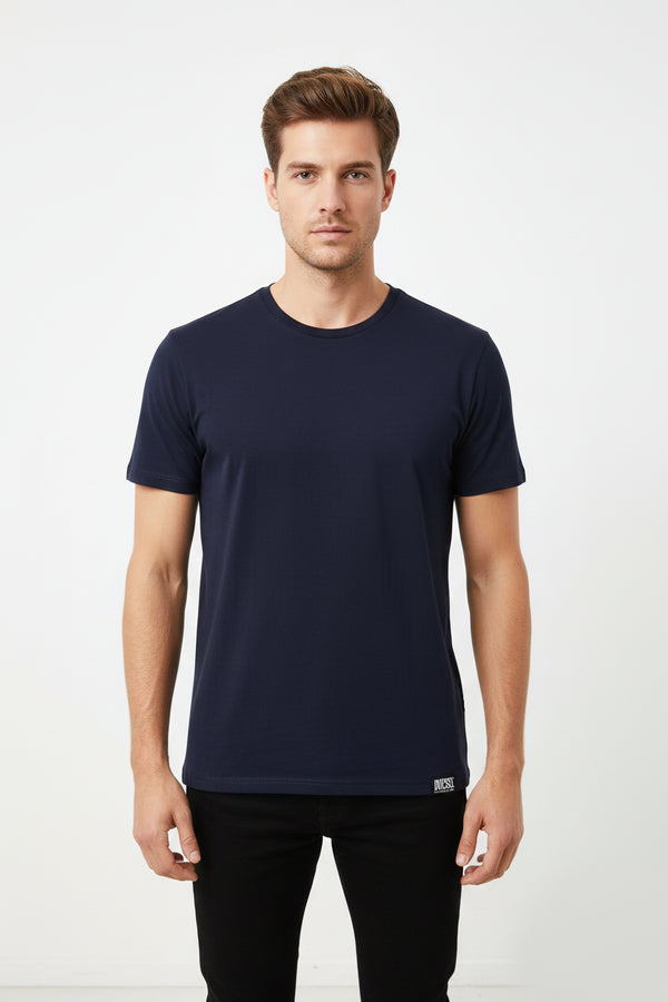 DIESEL MEN’S PREMIUM SOLID NAVY BLUE COTTON T-SHIRT