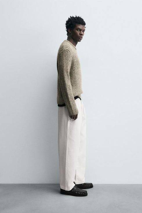ZARA RELAXED FIT TROUSERS WITH A TEXTURED TEXTURE | OFF WHITE