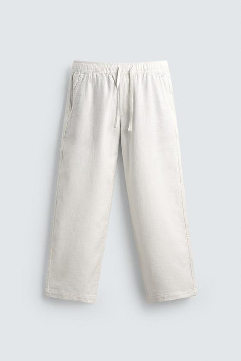 ZARA RELAXED FIT TROUSERS WITH A TEXTURED TEXTURE | OFF WHITE