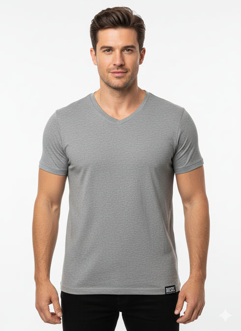 DIESEL MEN’S PREMIUM GREY V-NECK COTTON T-SHIRT