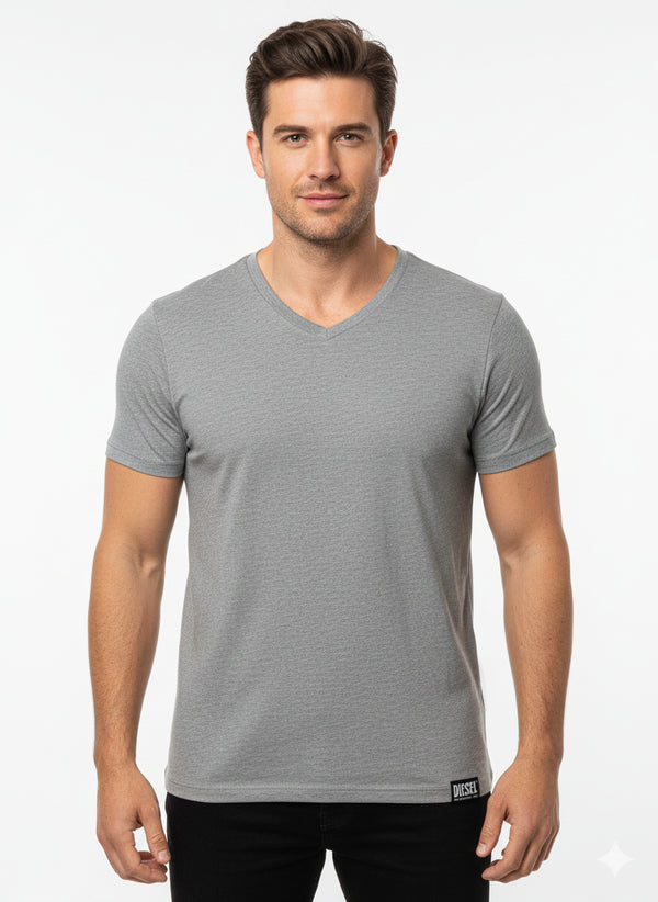 DIESEL MEN’S PREMIUM GREY V-NECK COTTON T-SHIRT