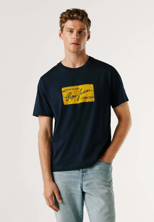 PEPE JEANS BASIC SUEN TEE WITH PRINTED LOGO | NAVY