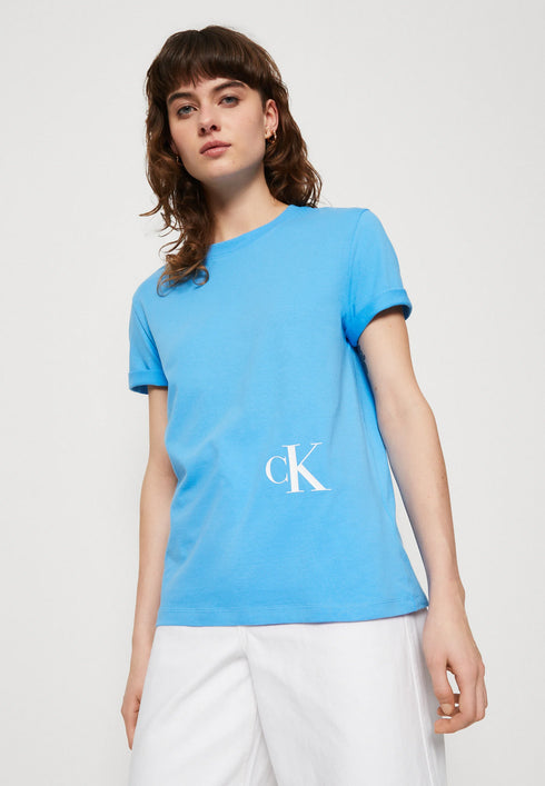 CALVIN KLEIN JEANS-COLOR OFF PLACED MONOGRAM TEE-SHIRT | BLUE CRUSH