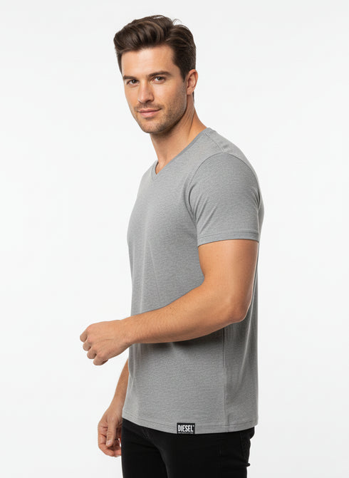 DIESEL MEN’S PREMIUM GREY V-NECK COTTON T-SHIRT