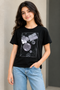 ALL BASICS BLACK GRAPHIC PRINT CREW NECK T-SHIRT GIRLS