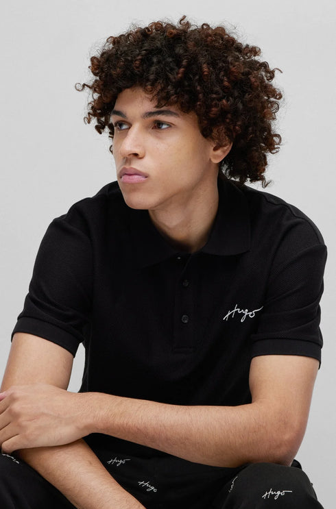 HUGO BOSS REGULAR FIT POLOS IN COTTON - DAIPO | BLACK