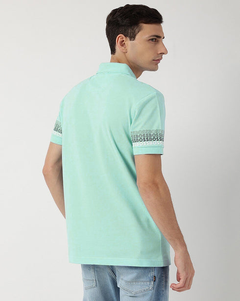 HUGO BOSS LOGOS COTTON PIQUE JACUARD POLO SHIRT | PALE BLUE
