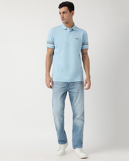 HUGO BOSS LOGOS COTTON PIQUE JACUARD POLO SHIRT | LIGHT BLUE