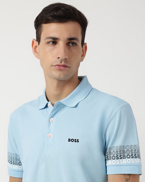 HUGO BOSS LOGOS COTTON PIQUE JACUARD POLO SHIRT | LIGHT BLUE