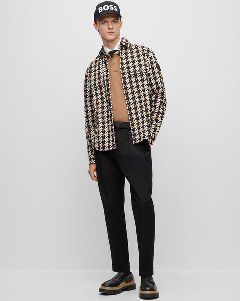 HUGO BOSS COTTON-PIQUÉ REGULAR-FIT POLO SHIRT WITH STRIPED COLLAR | BROWN