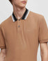 HUGO BOSS COTTON-PIQUÉ REGULAR-FIT POLO SHIRT WITH STRIPED COLLAR | BROWN