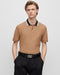 HUGO BOSS COTTON-PIQUÉ REGULAR-FIT POLO SHIRT WITH STRIPED COLLAR | BROWN