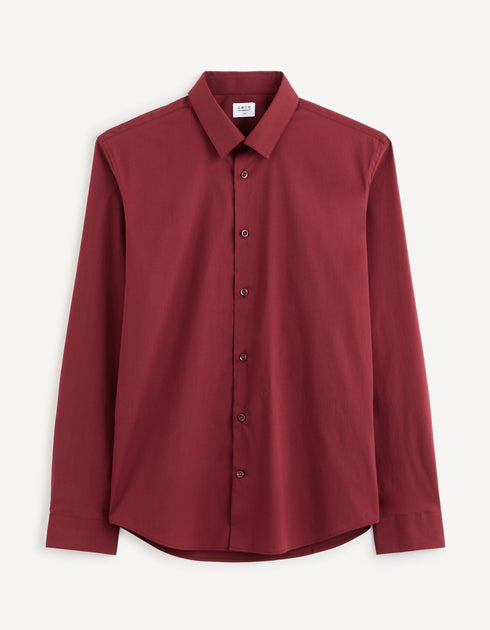 CELIO SLIM STRETCH COTTON SHIRT | BURGUNDY