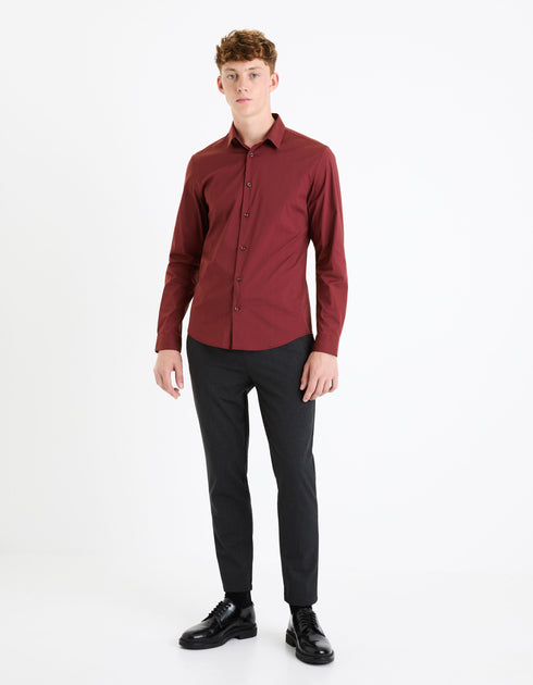 CELIO SLIM STRETCH COTTON SHIRT | BURGUNDY
