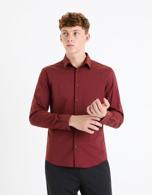 CELIO SLIM STRETCH COTTON SHIRT | BURGUNDY