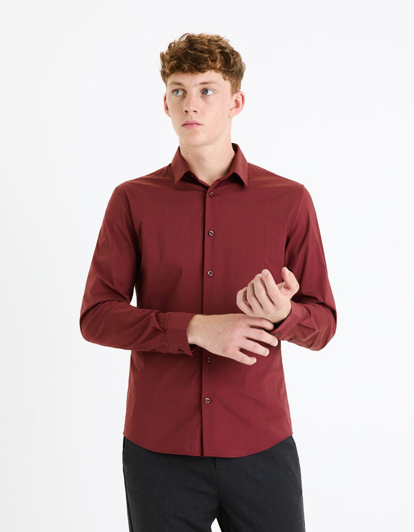 CELIO SLIM STRETCH COTTON SHIRT | BURGUNDY