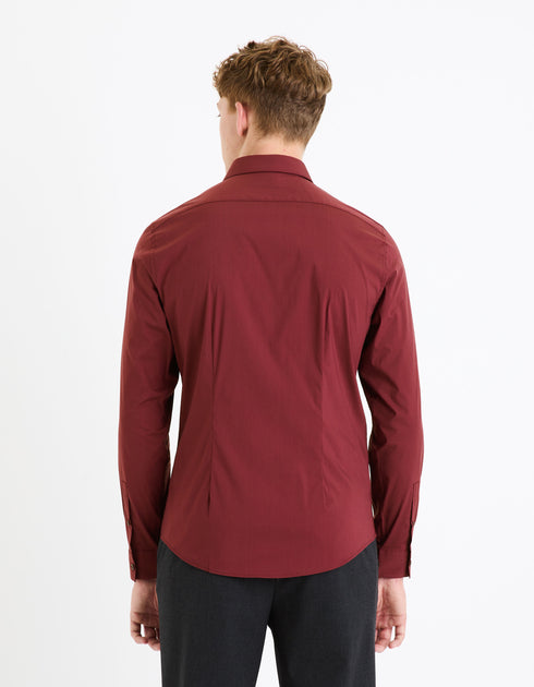 CELIO SLIM STRETCH COTTON SHIRT | BURGUNDY