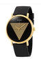 GUESS Iconic Studded Men’s Watch – Black Silicone Strap, Gold-Tone Logo Dial