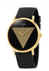 GUESS Iconic Studded Men’s Watch – Black Silicone Strap, Gold-Tone Logo Dial