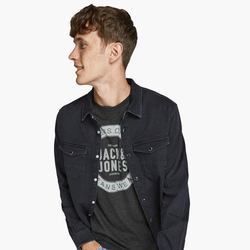 JACK & JONES MEN’S PREMIUM GRAPHIC LOGO T-SHIRT – DARK GREY
