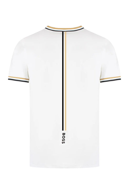HUGO BOSS X MATTEO BERRETTINI LOGO CREW-NECK T-SHIRT WITH SIGNATURE STRIPES | WHITE