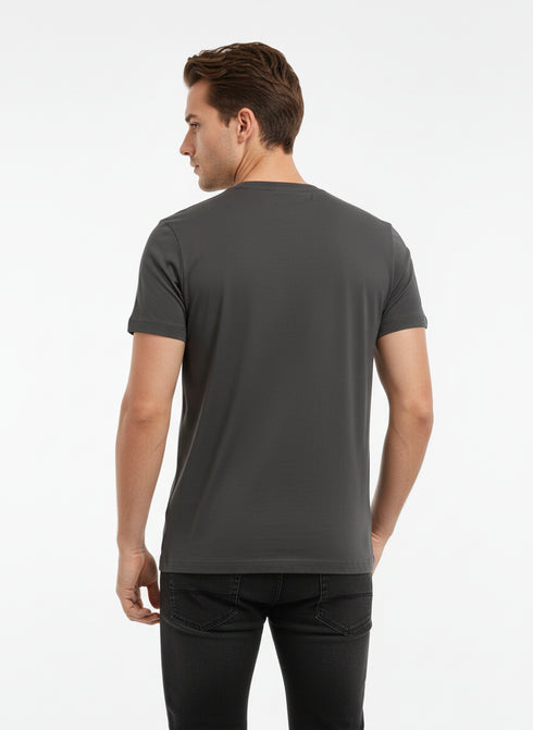 DIESEL MEN’S PREMIUM GREY ROUND NECK T-SHIRT WITH LOGO PRINT