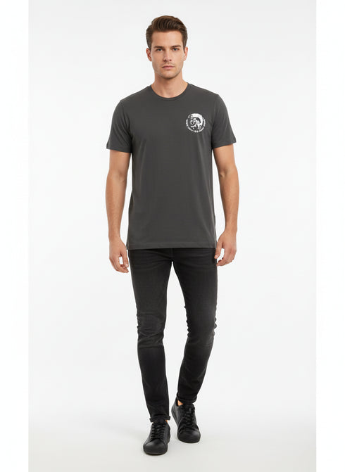 DIESEL MEN’S PREMIUM GREY ROUND NECK T-SHIRT WITH LOGO PRINT