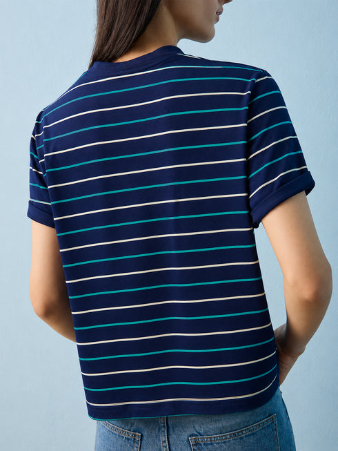 INEXTENSO WOMEN'S PREMIUM COTTON CASUAL T-SHIRT | NAVY