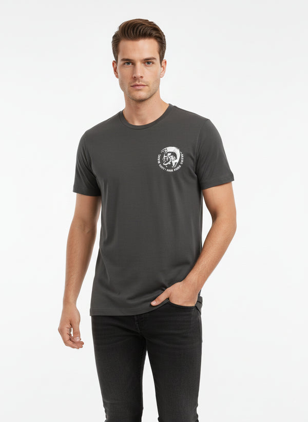 DIESEL MEN’S PREMIUM GREY ROUND NECK T-SHIRT WITH LOGO PRINT