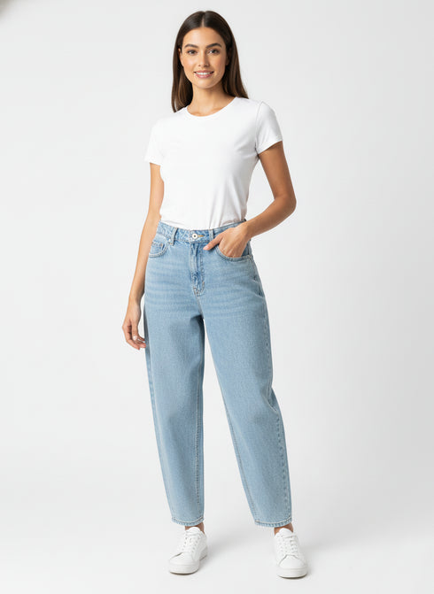 WOMEN’S BALLOON FIT HIGH WAIST DENIM JEAN - LIGHT BLUE