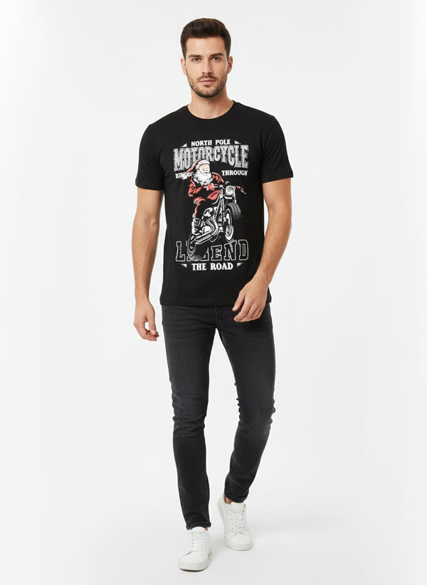 H&H MEN’S PREMIUM GRAPHIC T-SHIRT | NORTH POLE MOTORCYCLE LEGEND PRINT | BLACK