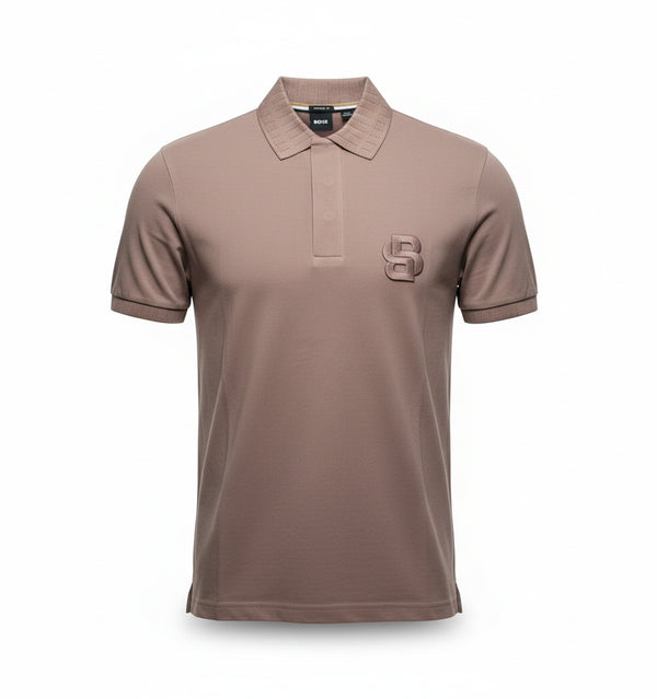 HUGO BOSS POLO SHIRT WITH EMBROIDERED LOGO | TAUPE BROWN